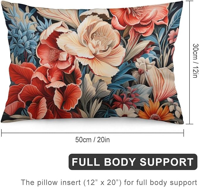 Tropical Flower Leaves Pillow Case 12 "x20 Green Plant Hawaiian Pink Red Floral Decorative Pillow Cover Zipper Pillowcase Spring Pillow Covers for Couch Sofa Pillowcase Only