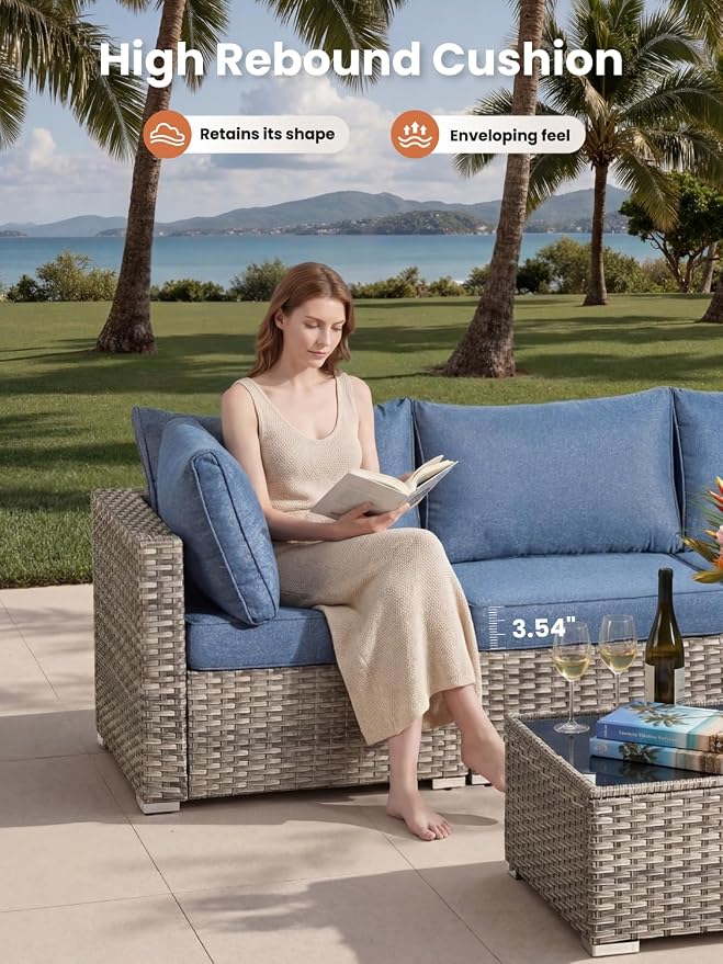 ovios 10 Piece Outdoor Patio Furniture Set with Fire Pit Table,Conversation Sectional Wicker Couch with Swivel Chairs,Modern Outside Sofa for Balcony Backyard, Beige