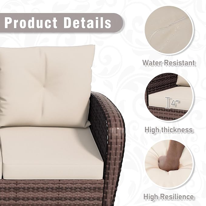 7 Piece Patio Conversation Set – 2 Swivel Rocking Chairs, 2 Coffee Tables & 3-Seater Sofa | PE Wicker Patio Sectional | Heavy-Duty Steel Frame & Weatherproof Cushions, Beige