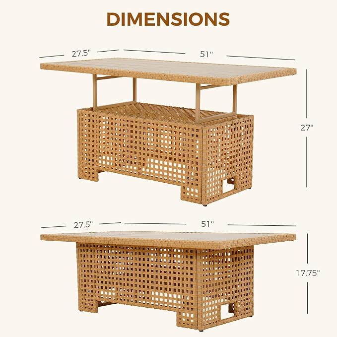Grand patio 12-Piece Patio Wicker Furniture Set with Lift Top Coffee Storage Table, Outdoor Conversation Set Sectional Sofa with Water Resistant Thick Cushions, Cream