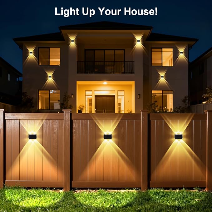 Solar Fence Lights Outdoor, New Up Down Lighting Fence Lights Solar Powered with 3 Modes 3000K/4000K/6000K, IP65 Waterproof Solar Wall Light for Backyard Wall Pathway Deck Patio Decor - 12 Pack