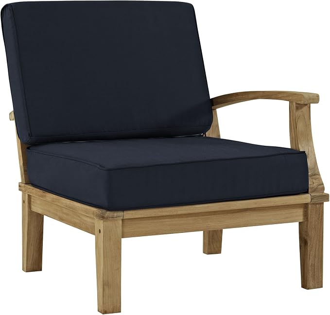 Modway Marina Premium Grade A Teak Wood 10-Piece Outdoor Patio Furniture Set in Natural Navy