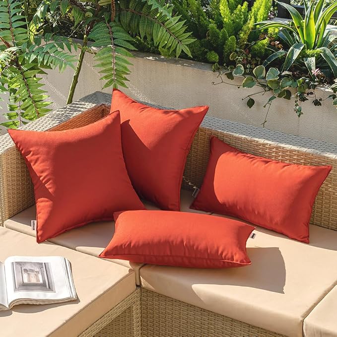 MIULEE Decorative Outdoor Waterproof Pillow Covers 18x18 Burnt Brick | Decorative Patio Furniture,Pack of 2,Accent Square Soild Throw Pillow Covers,Summer Garden Tent Couch Sofa