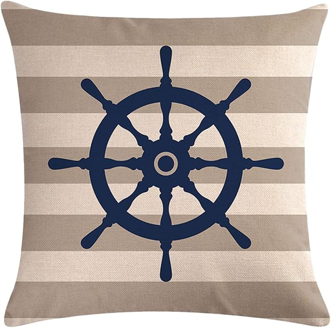 7COLORROOM 4Pack Nautical Decor Pillow Cover Navy Blue Coastal Sailing Compass Anchor/Sailboat/Navigation Cushion Cover Coastal Beach House Decor Pillowcases 18”x18” for Sofa Couch Patio