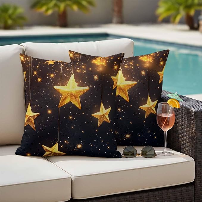 Gorgeous Star Outdoor Waterproof Throw Pillow Covers Set of 2, 26"x26", Starry Sky Dream Fantasy Decorative Pillow Covers Outside Cushion Case for Patio Porch Garden