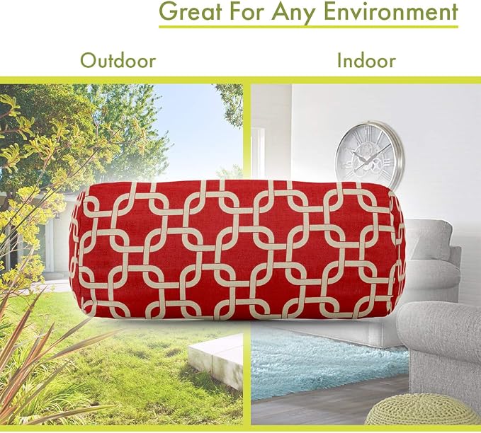 Majestic Home Goods Red Links Indoor / Outdoor Round Bolster Pillow 18.5" L x 8" W x 8" H