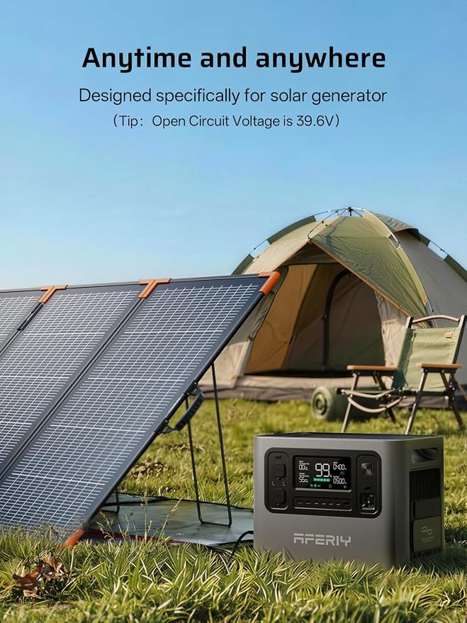 AFERIY P280 Portable Power Station 2800W (Peak 5600W) with 2pcs 400W Bifacial Solar Panel,120V 2048Wh LiFePO4 Battery Backup,Solar Generator for Home Use,Outdoor Camping,Power Outage,Camping,RV