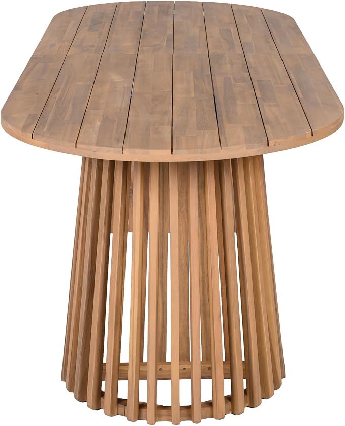 Christopher Knight Home Evana Acacia Wood Dining Table Set for 6, Solid Wood Outdoor Dining Set for 6, Modern Oval Patio Dining Table and Chair Set with Cushions, Brown + Light Teak + Beige