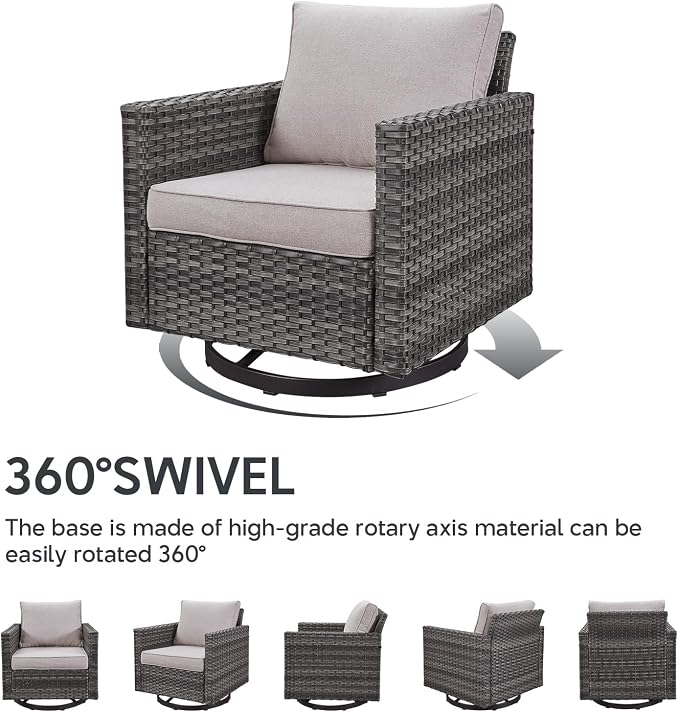 Belord Outdoor Sectional Furniture with Swivel Rocker Chair, 10 Pieces Wicker Patio Furniture Sets with Ottoman L Shaped Sofa Coffee Table Beige Cushion