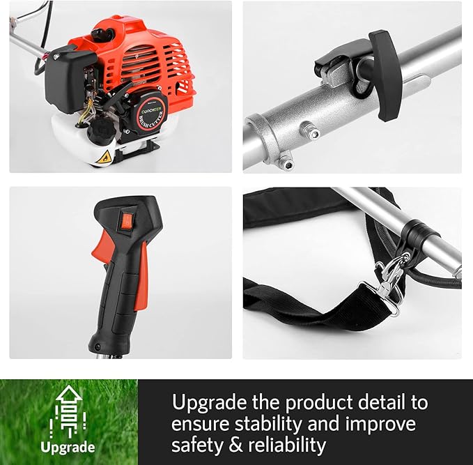 Weed Eater Weed Wacker 58CC 4-in-1 Gas Powered String Trimmer, Gas Brush Cutter with 4 Detachable Heads 18.5" Cutting Path Straight Shaft 2-Cycle for Brush(Orange)