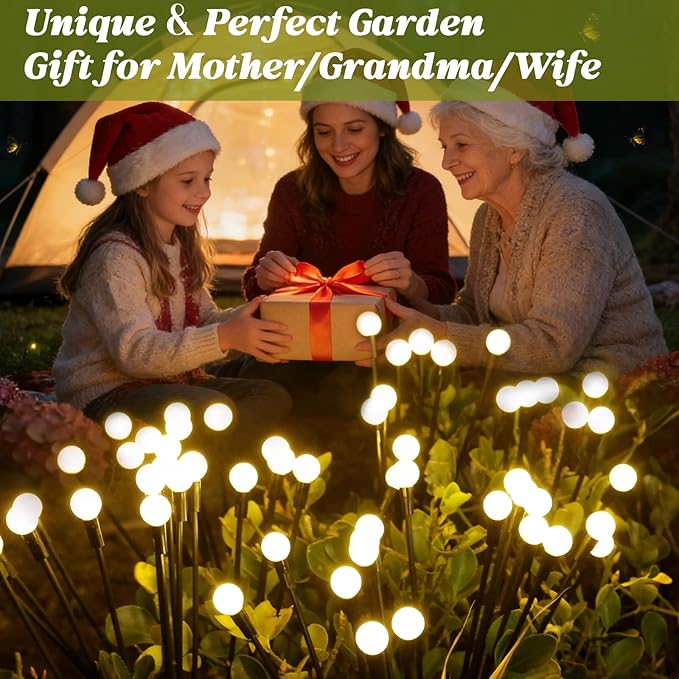 Solar Garden Firefly Lights Outdoor (10 Packs, 80 LEDs), 2 Modes Decorative Lighting, Solar Waterproof Stake Lawn Swaying Lights, Unique Spring Garden Decor Gifts for Women