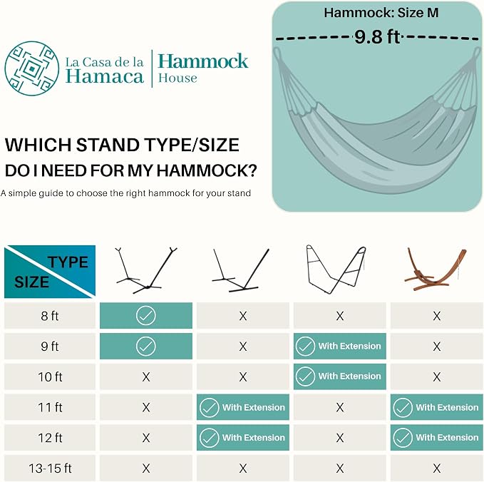 Hammock for 1-2 Person, 475 lbs Capacity – Handwoven Mexican Hammock, 100% Soft Cotton – 9.8 ft Mayan Hammock for Patio, Backyard, Indoor & Camping – Medium, Light Green