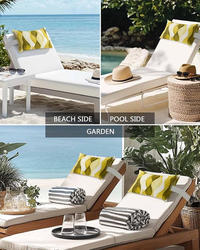 Outdoor Pillow for Chaise Lounge Chair Yellow Gradient Ripples Outdoor Pillows Waterproof with Adjustable Strap Headrest Lumbar Pillows for Garden Patio Furniture 1 Pack 12" x 20"