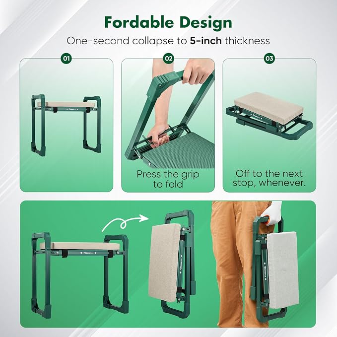 SakerPlus Garden Kneeler and Seat,Heavy Duty Foldable Garden Stool with 10-Inch Thickened Pad, Extendable Legs, Tool Bag and Storage Bag,Gardening Gift Choice for Women Mom Men Seniors