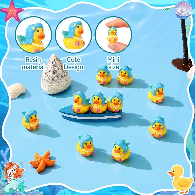 30 Pcs Mermaid Ducks, Mini Mermaid Resin Ducks Bulk | Fun Printed Toy Figures for Birthday Party Favors, Themed Decor, Kids Gift Collection (Ocean Princess Duck)