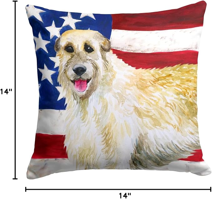 Caroline's Treasures BB9670PW1414 Irish Wolfhound Patriotic Fabric Decorative Pillow Machine Washable, Indoor Outdoor Decorative Pillow for Couch, Bed or Patio, 14Hx14W