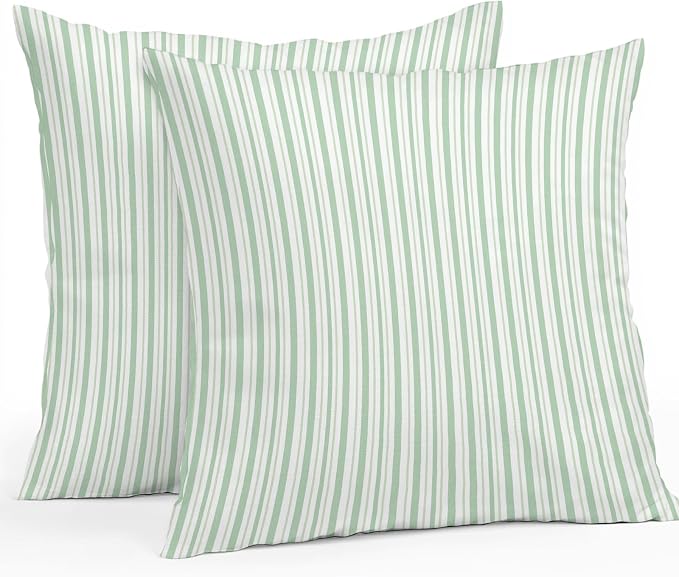 Green Vertical Stripes Waterproof Outdoor Pillow Covers Set of 2 Home Decor, Spring Pinstripes Apricot Lines Pillowcase Patio Pillow Covers for Couch Bench Patio Furniture Garden 24x24in