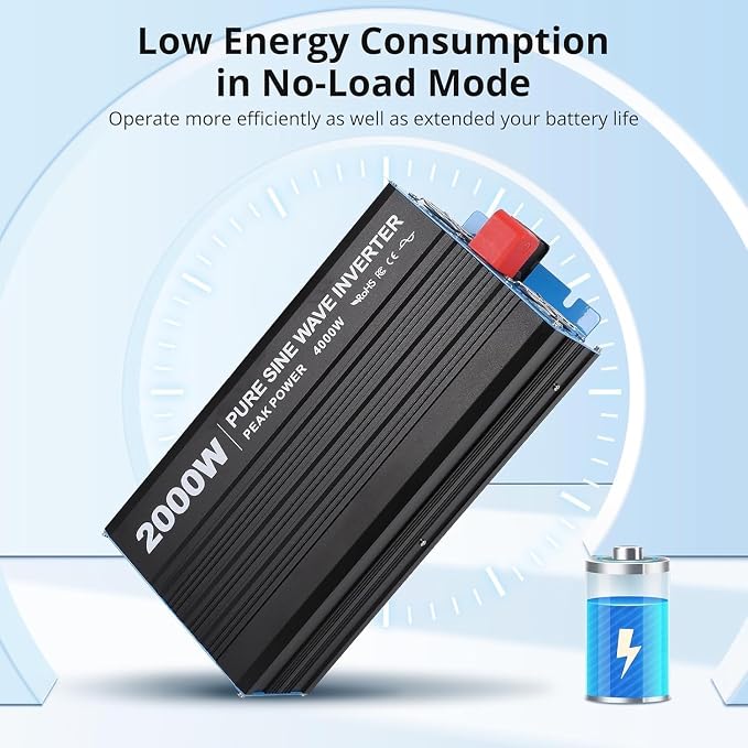 Power Inverter 2000 Watt Pure Sine Wave 12V DC to 110V/120V AC 4000W Peak Converter for Family RV Off Grid Solar System with 3 AC Outlets LCD Display Remote Control and 2.1A USB Charging Port