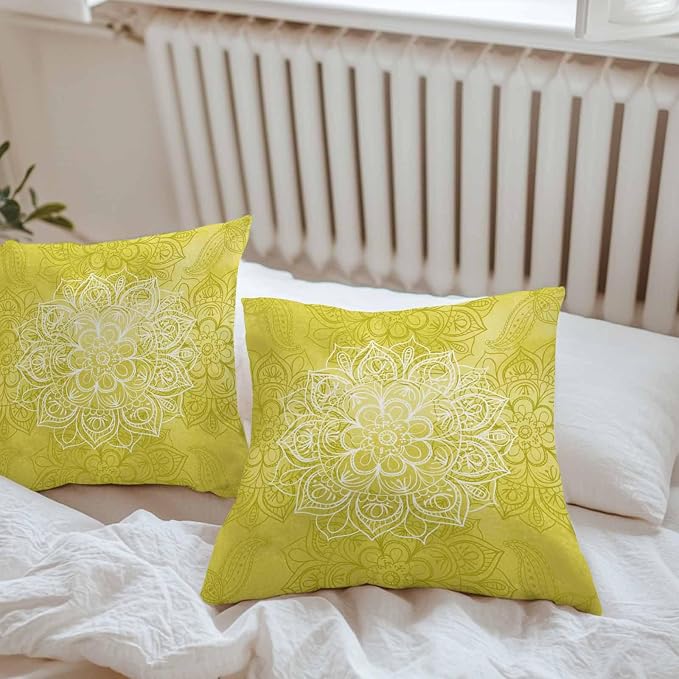 Vandarllin Outdoor Throw Pillows Covers 26x26 inch Set of 2 Waterproof Yellow Boho Floral Decorative Zippered Cushion Covers for Patio Furniture, Bohemian Flower Lumbar Pillowcases