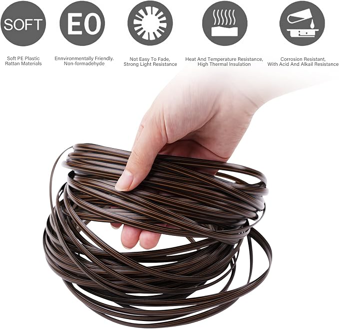 Wicker Repair Material， Flat Synthetic Rattan Weaving Material Plastic Rattan for Knit and Repair Chair Table,Storage Basket,Ect (Coffee Gradient A)