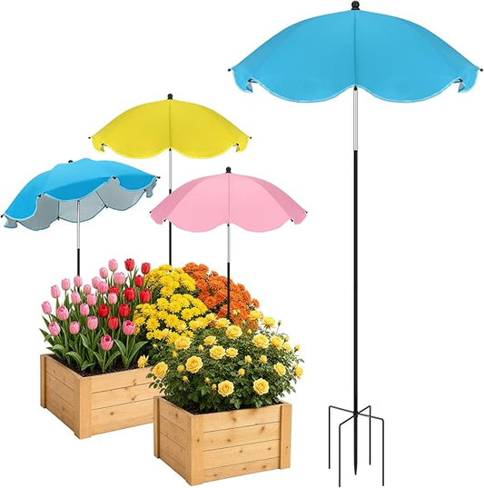 Cosweet Plant Umbrellas for Outdoor Plants with Stable 5 Prong Base & Adjustable Angle Height - 26" Larger UV-Resistant Garden Umbrella Shade, Easy Install for Raised Bed Potted Flowers