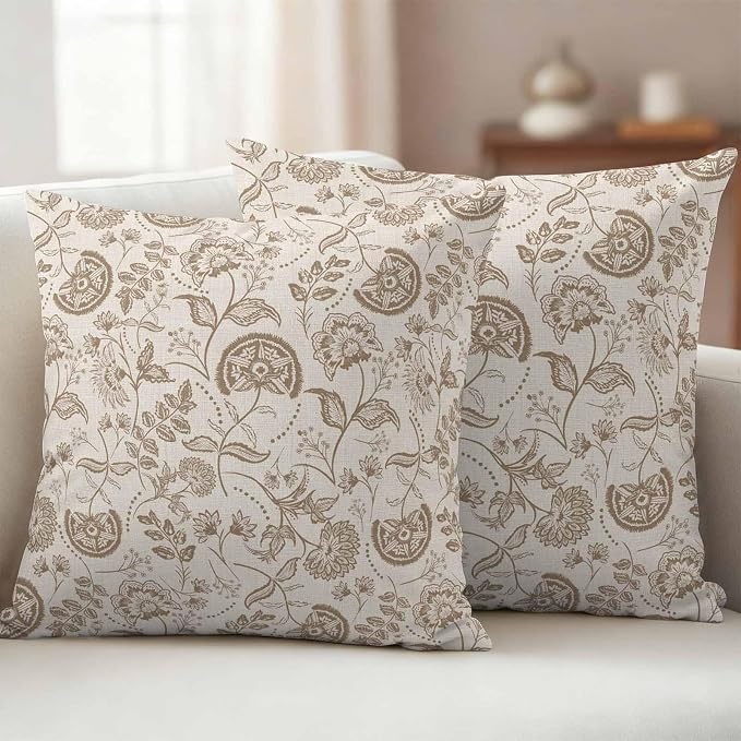 Outdoor Pillow Covers 18x18 Set of 2, Khaki Fruit Waterproof Patio Throw Pillow Covers for Couch Sofa Chair, Country Retro Floral Botanical Plant Decorative Pillowcases for Throw Pillows