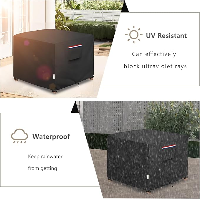 Patio Ottoman Cover Waterproof Heavy Duty Square Outdoor Ottoman Covers, 22W x 22D x 18H Inches Patio Furniture Covering Protector Outdoor Side Table Cover (Black)