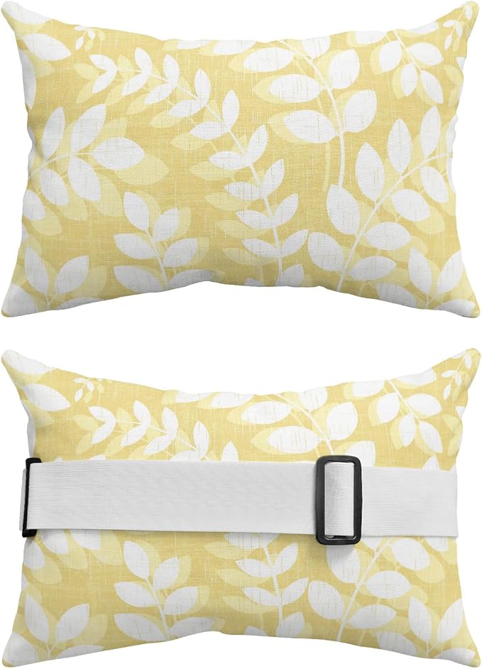 Outdoor Lumbar Pillow Set of 1, Pale Yellow Leaves Waterproof Beach Headrest Pillow with Inserts, Farmhouse Botanical Branch Vintage Boho Recliner Throw Pillows for Patio Furniture, 11 x 16