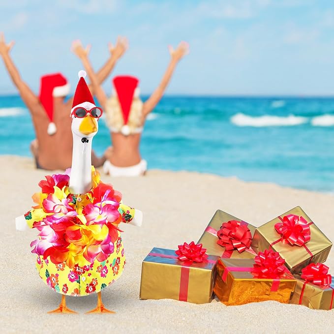 Bikini Porch Goose Outfits with Sunglasses and Swimming Tube for 23" Summer Goose Costume Garden Patio Statue Decor(Summer Christmas 2)