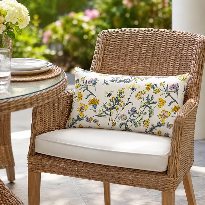 Outdoor Lumbar Pillows 12"x20" Waterproof Patio Pillows with Inserts | Set of 2 Fade Resistant Outdoor Waterproof Lumbar Pillow Decorative Garden Lumbar Cushions for Home Patio Terrace Sofa