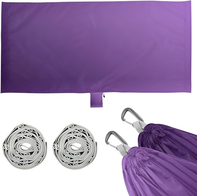 Purple Solid Color Camping Hammock, Portable Lightweight Single Hammock with Tree Straps and Aluminum Carabiners, 114" x 54" Travel Hammock for Hiking Backpacking Beach