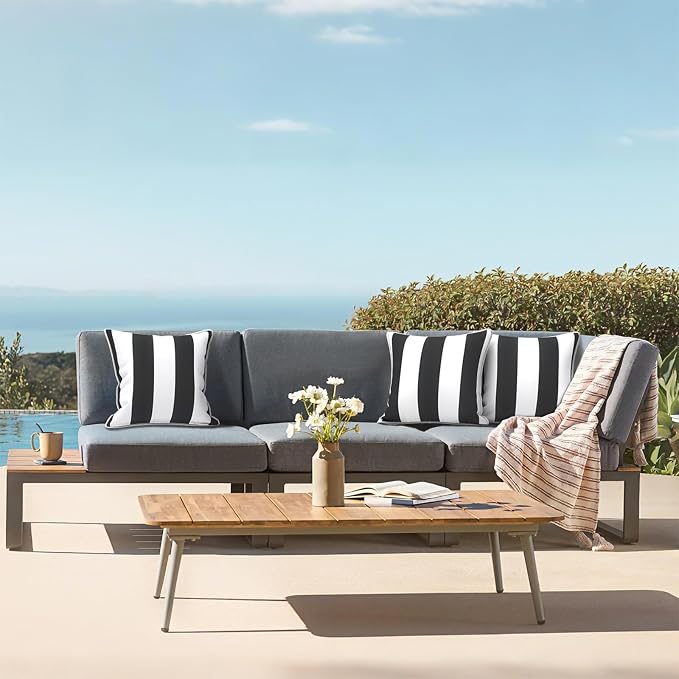 LVTXIII Outdoor Throw Pillows 20x20 Patio Waterproof Square Pillows with Piping Fade Resistant Accent Pillow for Spring Summer Garden Decoration, Set of 2, Cabana Black
