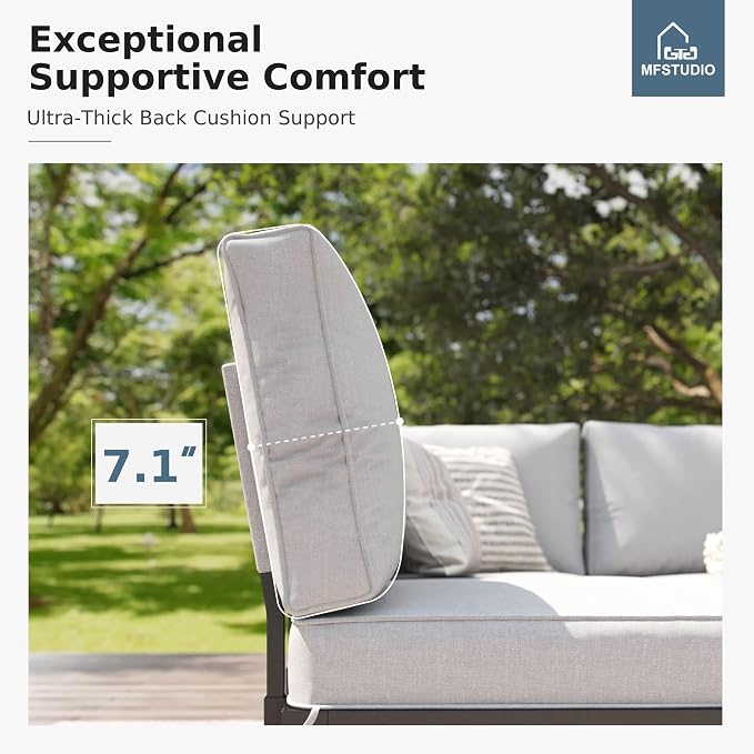 MFSTUDIO 3 Pieces Patio Furniture Set, Outdoor Metal Frame Patio Sectional Sofa Conversation Set with Removable Cushion, 4 Seat Outdoor Sofa for Backyard,Garden,Poolside