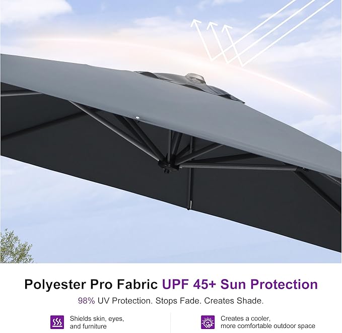PURPLE LEAF 8'×8' Patio Cantilever Umbrella with Base Included Offset Outdoor Umbrella with Cover Square Outdoor Patios for Backyard Pool Garden Grey