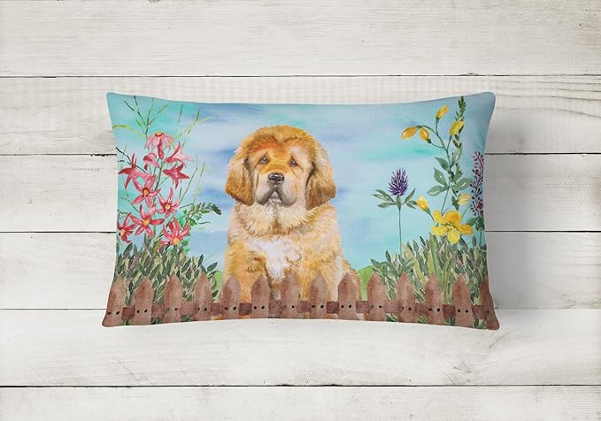Caroline's Treasures CK1283PW1216 Tibetan Mastiff Spring Canvas Fabric Decorative Pillow Machine Washable, Indoor Outdoor Decorative Pillow for Couch, Bed or Patio, 12HX16W