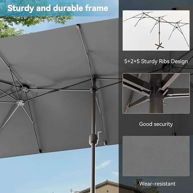 8 PCS Outdoor Patio Dining Set with 13.6ft Double-Sided Patio Umbrella,Patio Table and Chairs Metal Outdoor Patio Furniture Set,Dining Table Set with 6 Swivel Chairs,Grey