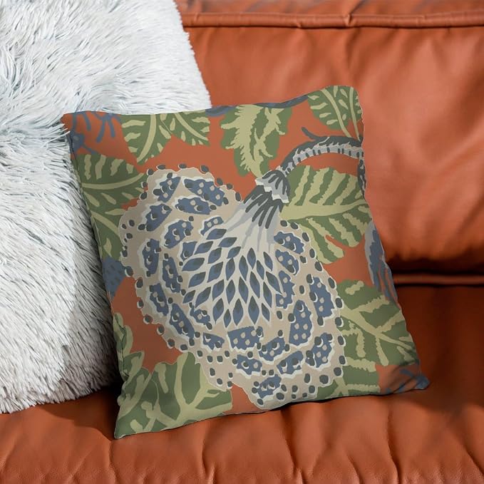 Navy Blue Floral White Cushion Cases Green and Orange Chinoiserie Cushion Cases 20x20 INClassic Accent Outdoor Garden Decoration for Patio Garden Couch Tent