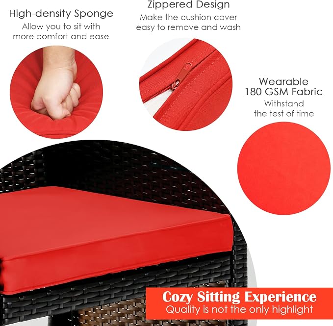 Tangkula 8 Pieces Rattan Furniture Set, Outdoor Conversation Set w/Chair & Loveseat & Tempered Glass Coffee Table, Suitable for Garden, Backyard, Poolside, Patio Furniture Set for 8 (2, Red)