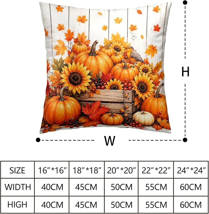 Autumn Pumpkin Throw Pillow Covers Fall Pillow Covers 18x18 Set of 2 Thanksgiving Maple Leaf Pillow Cases Harvest Sunflowers Cushion Cases for Sofa Couch Porch Patio