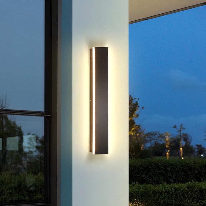 AioTio 23.6in Modern Outdoor Wall Light, Black Upgraded 4.72in Wide 3000K Waterproof IP65 Porch Lights Wall Sconce,Long LED Linear Outside Exterior Lighting Fixtures for Garage,Front Door