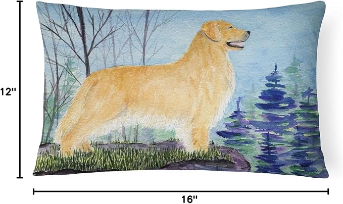Caroline's Treasures SS8607PW1216 Golden Retriever Canvas Fabric Decorative Pillow Machine Washable, Indoor Outdoor Decorative Pillow for Couch, Bed or Patio, 12HX16W