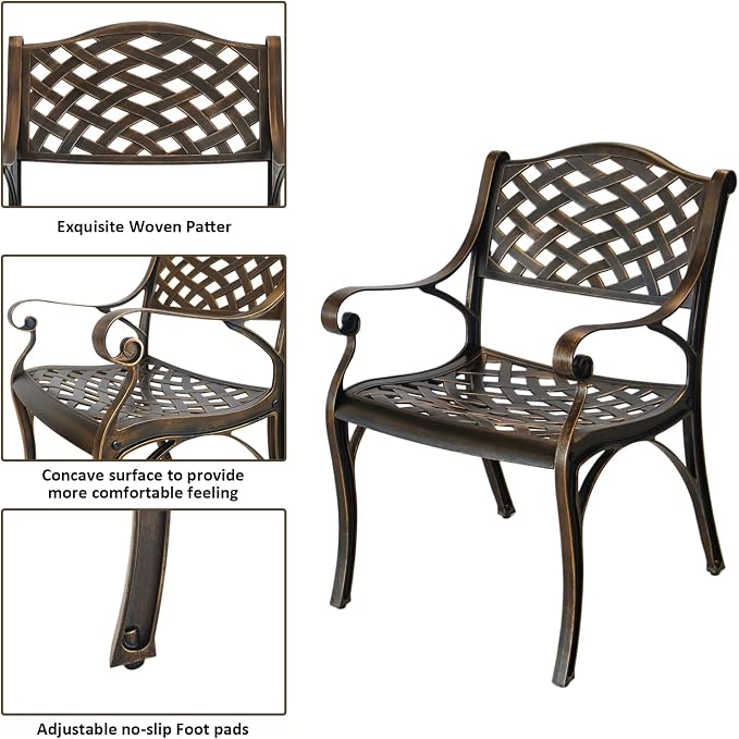 3 Piece Outdoor Dining Set,Cast Aluminum Bistro Set with Umbrella Hole, All Weather Patio Furniture Set, Small Patio Dining Set for Garden/Balcony/Deck, Bronze
