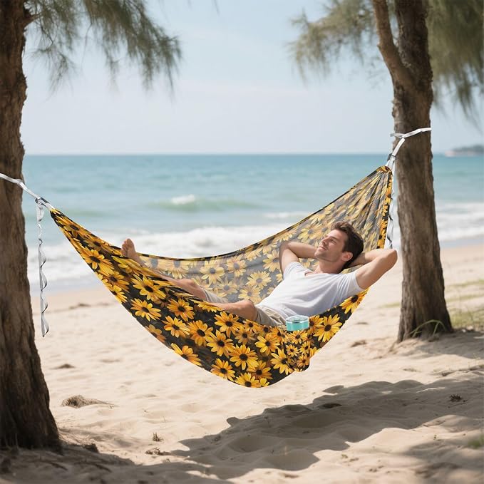 Camping Hammock Outdoor Hammocks for Outside Yellower Flowers Beach Trees Portable Lightweight with Pockets Tree Straps Indoor