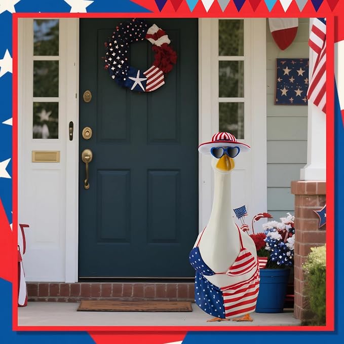 Patriotic Porch Goose Outfits for 23 Inch Statue | 4th of July Hawaiian Bikini Costume for Cement Statue, Summer Sculpture Clothes for Patio USA 250th Anniversary Decoration