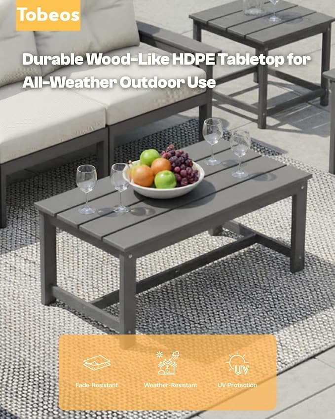 HDPE 7 Piece Patio Furniture Set, All-Weather Outdoor Couch Set with Thick Cushions & Table & Umbrella, Patio Conversation Sets for Lawn, Garden, Porch, Balcony, Deck, Poolside, Grey & Beige