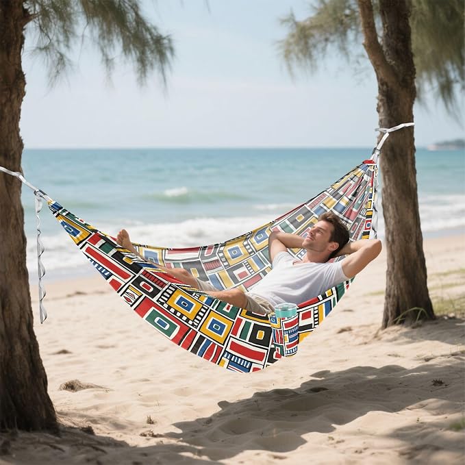 Camping Hammock Outdoor Hammocks for Outside Geometric Beach Trees Portable Lightweight with Pockets Tree Straps Indoor