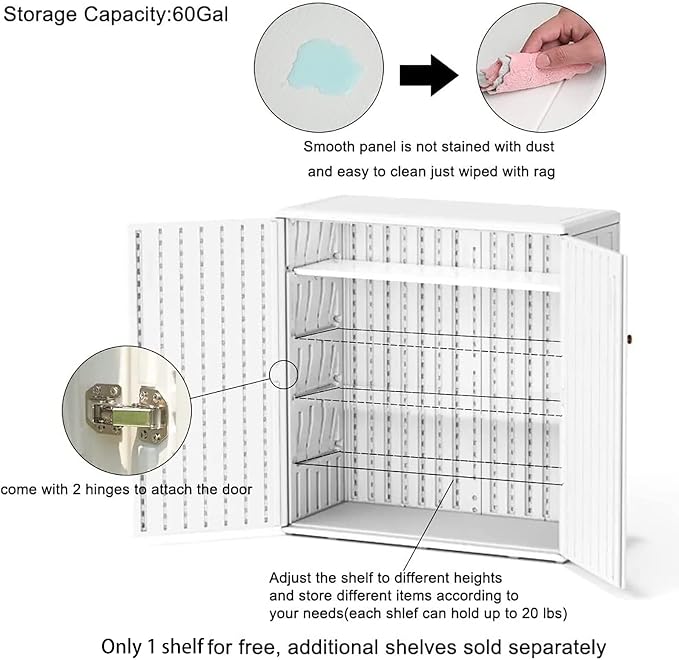 Mrosaa Indoor Outdoor Storage Cabinet Waterproof with Shelf, Off White Plastic Outdoor Cabinets for Patio/Garden/Backyard, Size 34.3''L*15''W*36.2''H