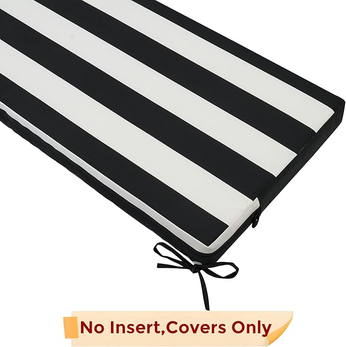 FUNHOME Outdoor Bench Cushion Cover 54 x18 x 3 inch,Water Resistant Cover with Zipper&Ties,Fade-Resistant Slipcover,Patio Porch Swing Cushion Cover Replacement Only,No Insert(Black White)