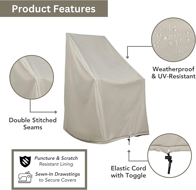 Shine Company Weatherproof Outdoor Rocking Chair Cover Set of 2, 100% Woven Polyester, Elastic Cord with Toggle, Gray, 2-Pack