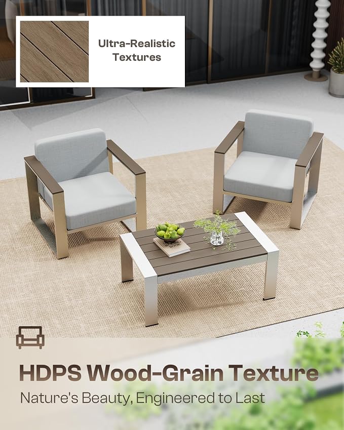 Outdoor Patio Furniture Set, 5 Seats Aluminum Patio Conversation Sets with Ergonomic Seat and Wide Washable Thick Cushions, Modern Outdoor Sectional Furniture for Balcony, Porch